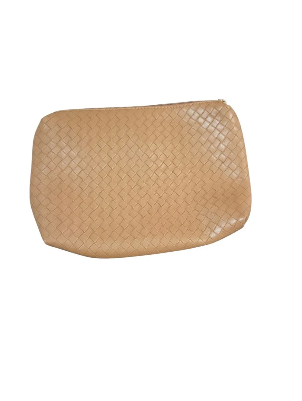 House of Harlow 1960 Woven Cosmetic Bag Tan Vegan Leather Zip Travel Pouch